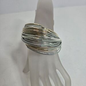 saachi multi corded rope wrap bracelet grey silver tone bold chunky